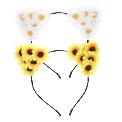 WATIIFUFU 2 Stück Katzenohren Haarreif mit Sonnenblumen Design Haaraccessoires für Partys Feiertage und Fotoshootings Gelb und Weiß von WATIIFUFU