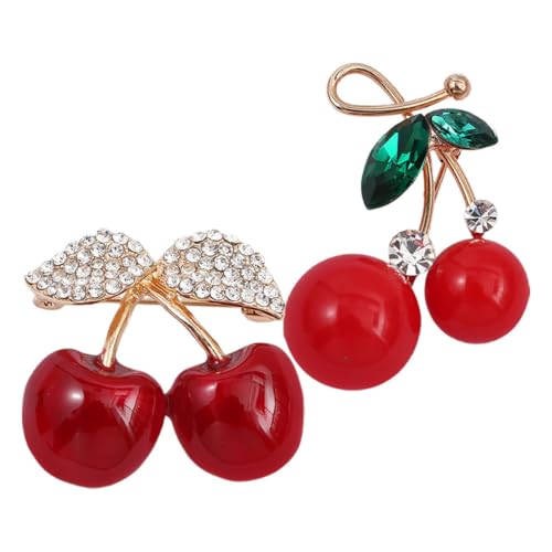 WATIIFUFU 2 Stück Kleine Rote Kirschbroschen aus Langlebiger Legierung Niedliche Emaille anstecknadeln für Damen Vielseitige Mode accessoires für Kleidung Mäntel Schals und Taschen von WATIIFUFU