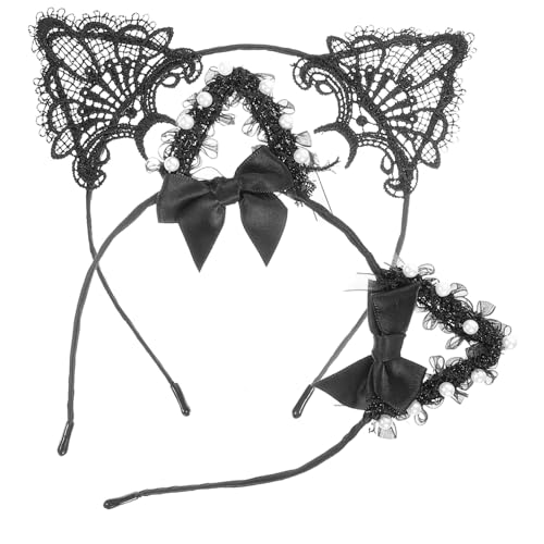 WATIIFUFU 2 Stück Lässiges Spitzen Katzenohren Haarreif Damen Atmungsaktive Leichte Stirnbänder mit Filigranem Spitzen design Komfortabel Hautfreundlich für Hochzeiten Partys und Cosplay von WATIIFUFU