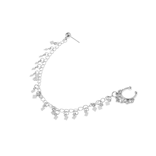 WATIIFUFU 2 Stück Punk Stil Nasenring mit Quaste und Kette Ohr Nasen Clip Geometrisches Design für Damen für Partys und Festivals von WATIIFUFU