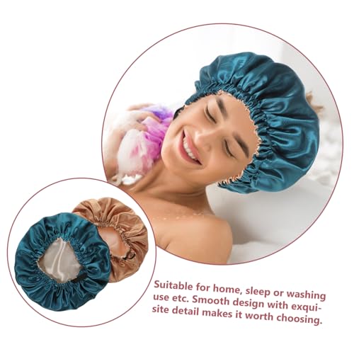 WATIIFUFU 2 Stück Satin Schlafhaube Verstellbar Elastisch Doppellagig für Damen und Mädchen Haarschutz Nacht Mütze Hautfreundlich Weich für Haarlängen von WATIIFUFU