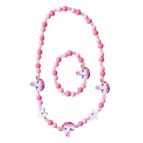 WATIIFUFU 2 Stück Schmuckset Beaded Kette und Armband DIY Bastelset Bunte Holzperlen Einhorn Motiv für Mädchen Party Accessoire und Fotorequisite von WATIIFUFU