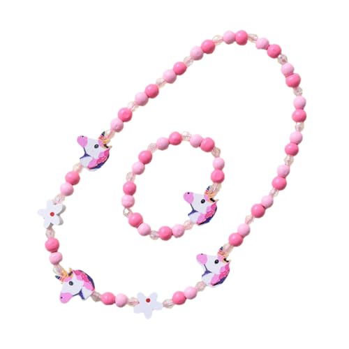 WATIIFUFU 2 Stück Schmuckset Holzperlen Armband und Einhorn Halskette DIY Bastelset für Mädchen Bunte Perlen Freundschaftsarmband Party Geschenk von WATIIFUFU