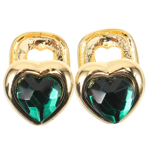 WATIIFUFU 2 Stück Teiliges Hip hop Zahn Grill Goldfarbene Metallzähne mit Herzförmigem Grünstein Abnehmbarer Rapper Zahnschmuck für Männer Frauen Halloween Kostüm Party Zubehör von WATIIFUFU