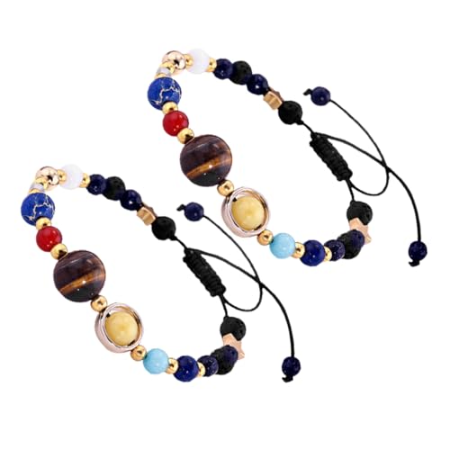 WATIIFUFU 2 Stück Teiliges Planet Armband für Frauen Handgefertigtes Natürliches Steinperlenarmband mit Sonnensystem charms Langlebig und Vielseitig für Alltag Reisen und Soziale Anlässe von WATIIFUFU