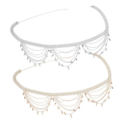 WATIIFUFU 2 Stück Verstellbare Damen Taillenkette Mehrlagige Metall Bauchkette Boho Hüftkette für Alltag Festival Urlaub Modisches Körperketten-accessoire in Gold und Silber von WATIIFUFU