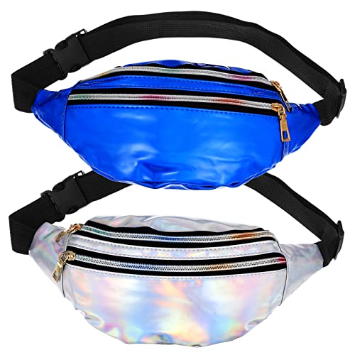 WATIIFUFU 2 Stück Vintage Jahre Bauchtasche Damen Holografische Hüfttasche aus PU Große Kapazität Verstellbarer Gürtel Vielseitig als Crossbody oder Brusttasche für Party und Alltag von WATIIFUFU