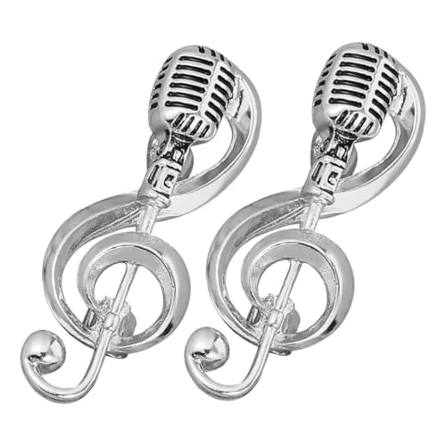 WATIIFUFU 2 Stück Vintage Musiknoten und Mikrofon Broschen Set Teilig Modisch Retro Design Stilvolle Schmuck Anstecknadeln für Damen Musikthema Dekorative Anstecker für Kleidung und von WATIIFUFU