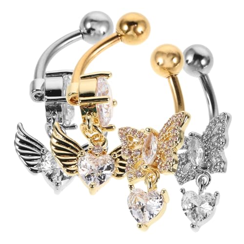 WATIIFUFU 4 Stück Teiliges Bauchnabelpiercing Herzförmigen Zirkonia und Schmetterlingsakzent Einfache Anwendung für Anfänger Modischer Körperschmuck für Frauen und Männer Attraktives Design von WATIIFUFU