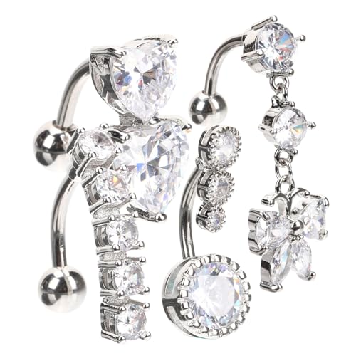 WATIIFUFU 4 Stück Teiliges Bauchnabelpiercing aus Rostfreiem Edelstahl Glatte Oberfläche Leichter Bauchnabelring mit Zirkonia und Schmetterlingsdesign Modischer Körperschmuck für Damen für von WATIIFUFU
