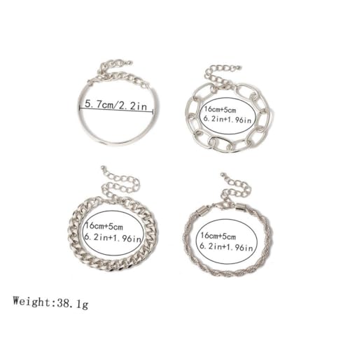 WATIIFUFU 4 Stück Teiliges Silbernes Armband Set für Damen und Teens Verstellbare Punk gothic Kettenarmbänder aus Langlebiger Legierung Modischer Schmuck mit Individuellem Stil und Hohem von WATIIFUFU