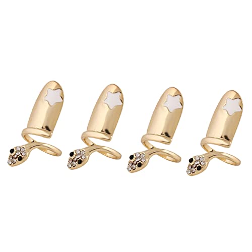 WATIIFUFU 4 Stück Teiliges Verstellbare Nagelringe in Gold Offener Fingerschmuck mit Schlangen Design Leichte Fingerringe aus Sicherer Legierung Nageltips für Damen und Besondere Anlässe von WATIIFUFU