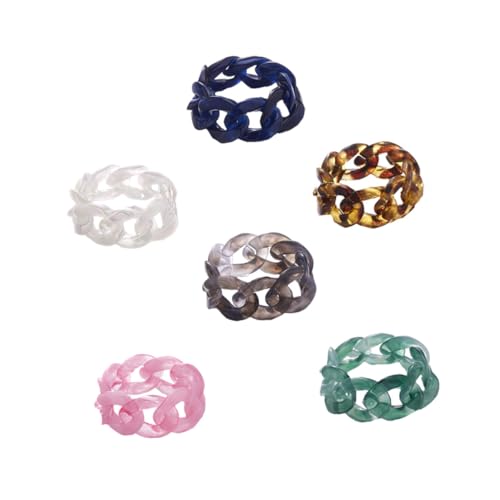 WATIIFUFU 6 Stück Teiliges Resin Schmuckringe mit Kreativer Kettenglieder optik Verstellbare Offene Ringe aus Hautfreundlichem Material Einzigartiges Design für Damen Zufällige Farbe von WATIIFUFU