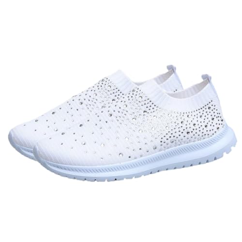 WATIIFUFU Atmungsaktive Damen Sportschuhe mit Strass Mesh Einfache Lässige Sneaker rutschfeste Sohlen Leichter Frühling und Sommer Modische Freizeitschuhe von WATIIFUFU