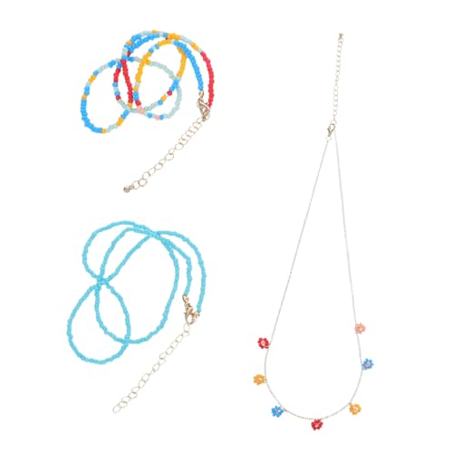 WATIIFUFU Boho Damen Halskette mit Leichtem Schlüsselbein design Ethnische Kette aus Legierung mit Faux perlen und Reiskornperlen Strand Schmuck für Sommerurlaub Modische Kurze Perlenkette von WATIIFUFU