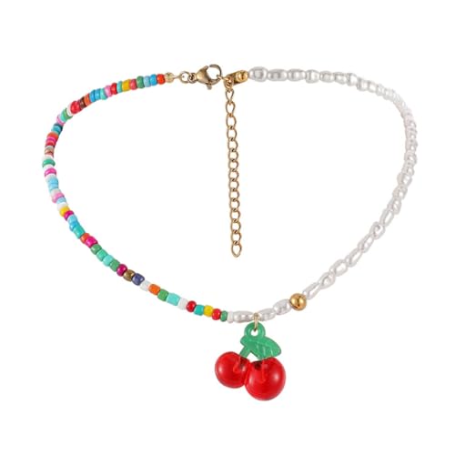 WATIIFUFU Boho Perlenkette Damen Bunte Fake Perlen Choker Halskette mit Anhänger Sommer Schmuck für Urlaub Strand Stil von WATIIFUFU