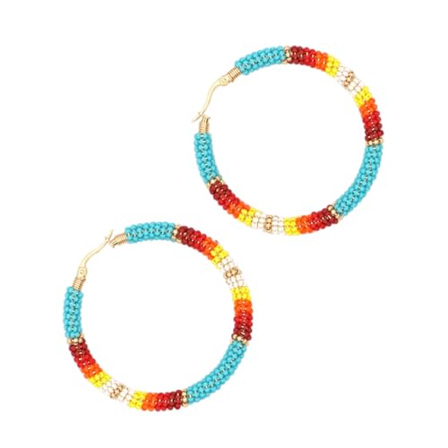 WATIIFUFU Boho Statement Ohrringe Damen Große Runde Kreolen Leichte Gewebte Perlen Schmuck Vintage Stil für Alltag und Party von WATIIFUFU