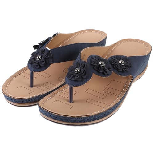 WATIIFUFU Damen Sandalen Keilabsatz Blau Bequeme Sommerschuhe Strand Slipper Kreatives Design Non Slip Sohle Leicht Auszuziehen von WATIIFUFU