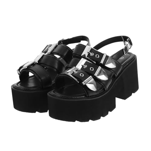 WATIIFUFU Damen Sandalen Sommer mit Dicker Sohle Rutschfest Offene Zehen Modisch und Geeignet für Partys und Besondere Anlässe Schwarzes Modell von WATIIFUFU