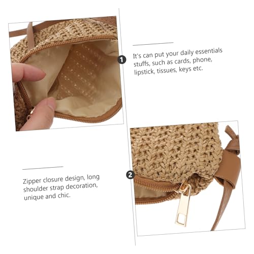 WATIIFUFU Damen Strohtasche Umhängetasche Sommer Strandtasche Geflochtene Crossbody Bag für Reisen Freizeit mit Reißverschluss und Langem Schulterriemen in Dunkelbraun von WATIIFUFU