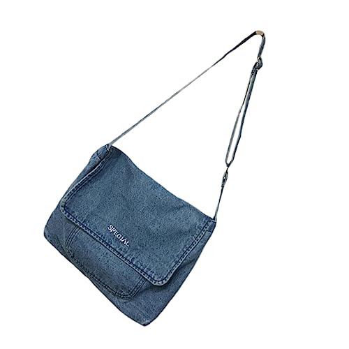 WATIIFUFU Denim Umhängetasche Damen Vintage Crossbody Tasche Jeansstoff Geräumig Strapazierfähig Stofffutter für Alltag Shopping Reisen Blau Handgefertigt von WATIIFUFU