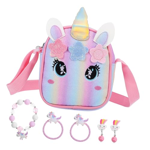 WATIIFUFU Einhorn Tasche Mit Reißverschluss Süße Geldbörse Mit Einhorn Armband Schmuck Umhängetasche Für Kleine Gegenstände Kawaii Tier Geldbörse von WATIIFUFU