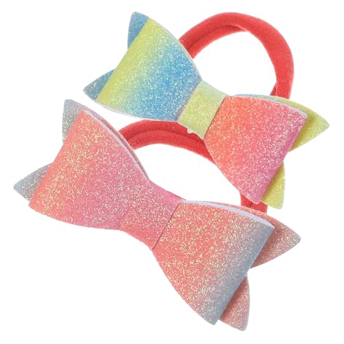 WATIIFUFU Elastischer Pferdeschwanzhalter Für Mädchen 2 Stück Glitzernde Haargummis Mit Schleife Haarseil Mit Schleife Süße Haargummis Für Mädchen Urlaubsgeschenk von WATIIFUFU