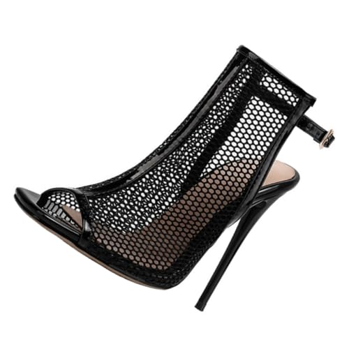 WATIIFUFU Elegante Damen Cutout High Heels Sandaletten Sommerliche Peep toe Schuhe mit Schlankem Absatz Stilvolle Netz design für Party Abend Alltag in Schwarz von WATIIFUFU