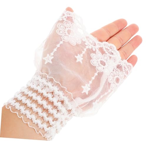 WATIIFUFU Elegante Spitzen handgelenkmanschette Damen Weiß mit Blumenmuster Elastische Spitzenarmbänder Modische Abnehmbare Fake ärmel für Hochzeit Abendkleider und Festliche Anlässe von WATIIFUFU