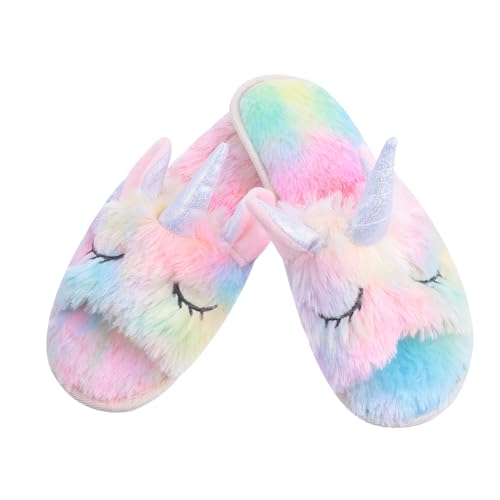 WATIIFUFU Gemütliche Einhorn Hausschuhe mit Offenem Zehenbereich Flauschig Warm Rutschfest Atmungsaktiv für Herbst Winter Komfortabel und Hautfreundlich Unisex für Altersgruppen Geeignet von WATIIFUFU