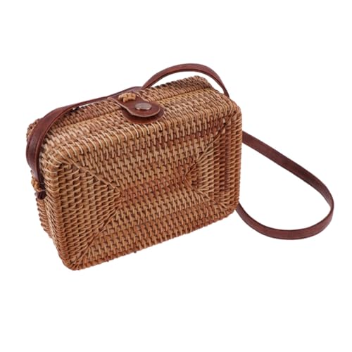 WATIIFUFU Handgefertigte Damen Handtasche Rattan Tasche Kleine Quadratische Schultertasche Lässig Geflochtene Umhängetasche Geeignet für Alltag Reisen und Strand von WATIIFUFU