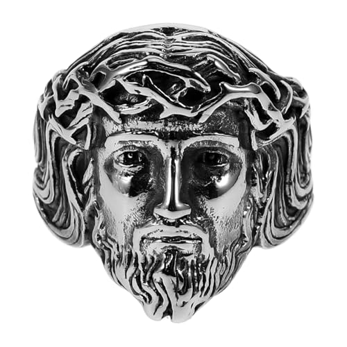 WATIIFUFU Herrenring Vintage Edelstahl mit Jesus Kopf Motiv Modisches Design Langlebig und Komfortabel Stilvoller Schmuck für von WATIIFUFU