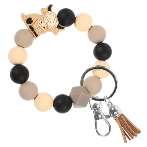 WATIIFUFU Silikon-perlen Schlüsselanhänger Armband Mit Quaste Niedlicher Kuh-Design Schlüsselring Für Handgelenk Perfektes Für Freunde Und Familie Praktisch Und Modisch Für Taschen von WATIIFUFU