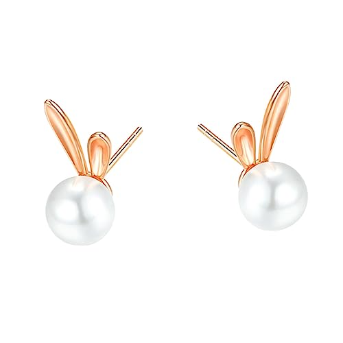 WATIIFUFU Kaninchen Ohrstecker mit Weißen Perlen Statement Ohrringe für Damen Handgefertigte Schmuckaccessoires Perfektes zu Weihnachten Stilvoll und von WATIIFUFU