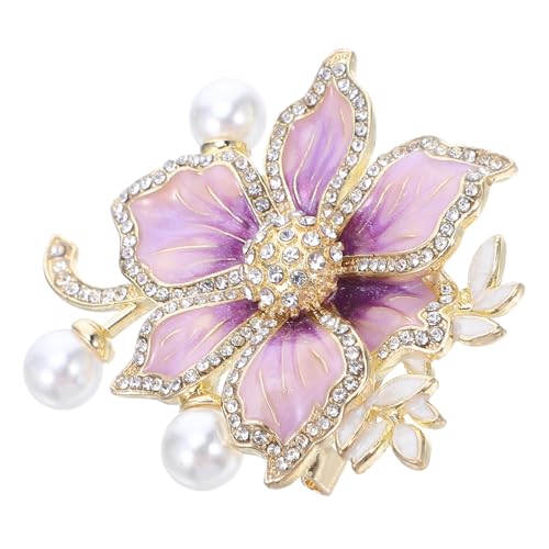 WATIIFUFU Lavendelblüten Brosche mit Emaille und Perlen Elegante Blumen Anstecknadel für Damen Stilvolles Accessoire für Abendkleid Bankett und Festliche Anlässe von WATIIFUFU