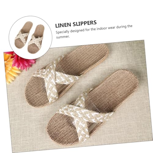 WATIIFUFU Leichte Damen Hausschuhe aus Atmungsaktivem Leinen Bequeme Indoor Slipper mit Weichem Fußbett Sommerliche Pantoletten für Entspannten Hausgebrauch Beige von WATIIFUFU