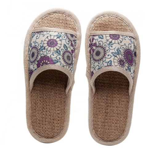 WATIIFUFU Leichte Damen Hausschuhe aus Leinen mit Blau weißem Porzellanmuster Geräuschlos Atmungsaktiv Rutschfest Komfortabel und Bequem für Zuhause Bad und Alltag von WATIIFUFU