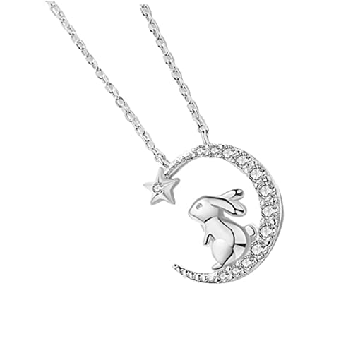 WATIIFUFU Mädchen Halskette mit Süßem Hasenanhänger Funkelnde Mond und Stern Rhinestone Kette Zarte Tier Schlüssel Schmuck Stilvolle Damen von WATIIFUFU