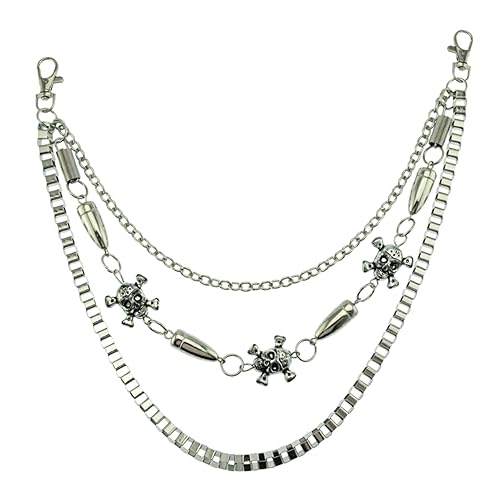 WATIIFUFU Metal Taillenkette Punk Stil Mehrschichtige Silberne Skull Jeanskette Verstellbare Hip Hop Hosenkette für Herren und Damen Langlebige Metallkette Passend zu Jeans und Lederhosen von WATIIFUFU