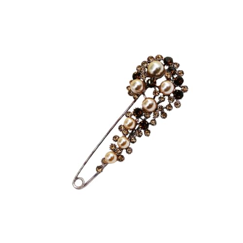 WATIIFUFU Modische Damen Brosche mit Strass und Perlen Große Anstecknadel für Kleidung Vielseitiger Schmuck für Hochzeit Party und Alltag Elegantes Design in Kaffee gold Auffälliges von WATIIFUFU