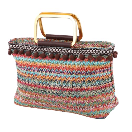 WATIIFUFU Künstlerisch Gewebte Stroh Handtasche Großzügige Strohtasche Tasche Für Ausflüge Lässiger Stil Polyestertasche Damen von WATIIFUFU