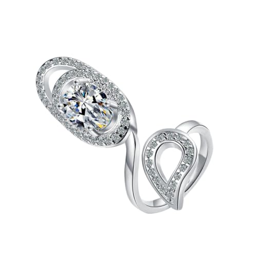 WATIIFUFU Offener Fingernagelring Damen Verstellbar Modisch Strass Verziert Eleganter Nagel Schmuck Geschenk für Frauen und Mädchen Weißgoldfarben von WATIIFUFU