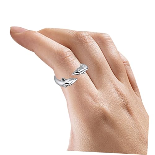 WATIIFUFU Offener Verstellbarer Fingerring Silber Delfin Design Modischer Schmuck Damenring Elegante Fingerdekoration für Besondere Anlässe und Alltag von WATIIFUFU