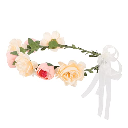 WATIIFUFU Props Crown Brautkopfschmuck Urlaubsfoto Ribbon Halo Headpiece Headband Floral Photo Costume Brauthaarband Requisite with Wreath Cosplay Haarband von WATIIFUFU