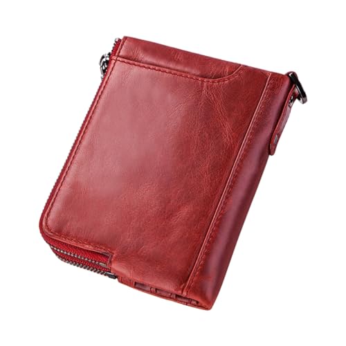 WATIIFUFU RFID Echtleder Herren Geldbörse Rot Wallet mit Münzfach Kreditkartenetui Schutz Multifunktional und Kompakt für Alltag und von WATIIFUFU