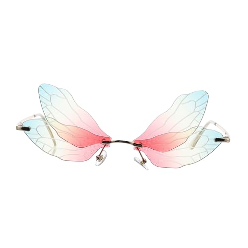 WATIIFUFU Randlose Libellenflügel Sonnenbrille Damen Herren Leichte Unregelmäßige Gläser Modische Vintage Eyewear Transparent Klare Sicht Perfektes Kostümaccessoire für Party und Alltag von WATIIFUFU
