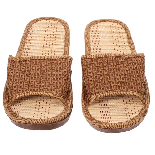 WATIIFUFU Rattan Gewebte Hausschuhe mit Bambusboden Atmungsaktive Leichte Sommerpantoffeln für Damen und Herren Rutschfeste Slipper in Apricot Komfortable Indoor Slippers für Zuhause von WATIIFUFU
