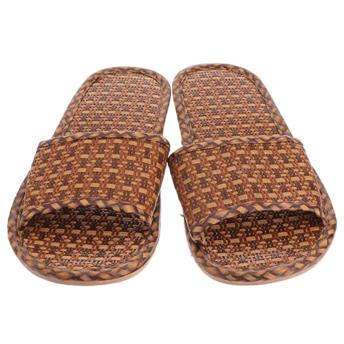 WATIIFUFU Rattan Hausschuhe Damen Sommer Leicht Flachboden Atmungsaktiv Flexible Wohnschuhe für Gäste und Alltag von WATIIFUFU