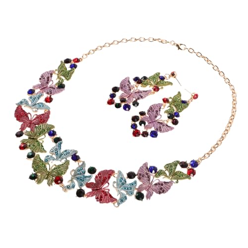 WATIIFUFU Rhinestone Schmetterling Schmuckset Buntes Halskette und Ohrringe Set für Frauen Hochzeit Party Abschlussball Hypoallergen Abendkleid Accessoires von WATIIFUFU