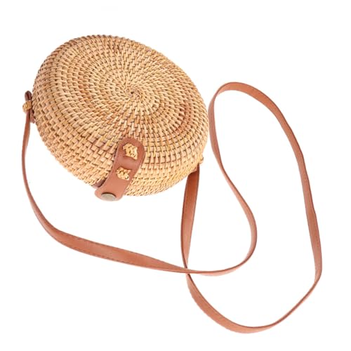 WATIIFUFU Runde Damen Rattan Tasche Handgefertigt Geflochtene Umhängetasche Mini Schultertasche Casual Handwerkskunst Für Reisen Strand Alltag von WATIIFUFU